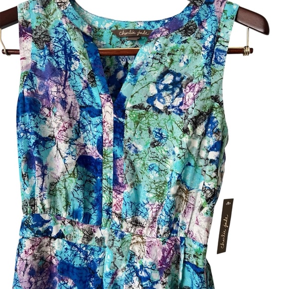 Charlie Jade Sleeveless Jewel Tone Tulip Skirt Lightweight Crepe Mini Dress S - Picture 3 of 5